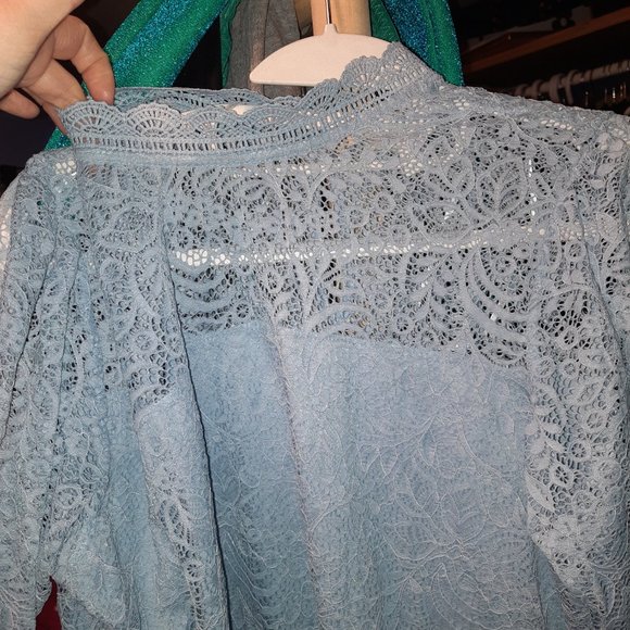 Adiva XL pale blue lace mockneck top - Picture 3 of 4